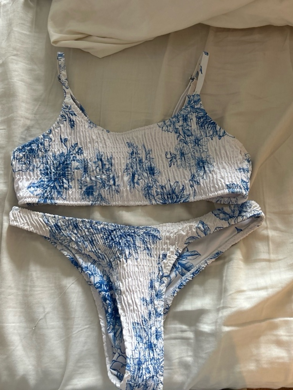 White & Blue Floral Bikini Set